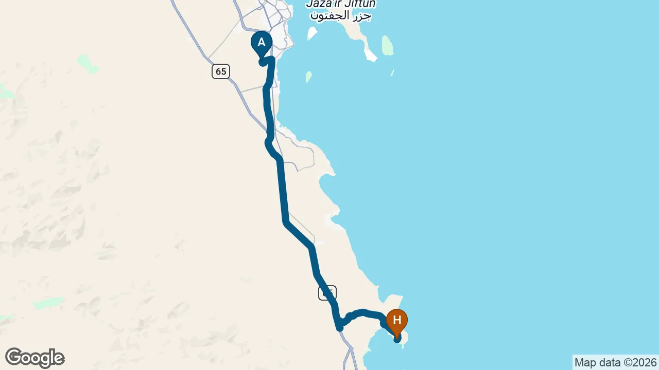 Driving route from Hurghada Airport to Kempinski Soma Bay